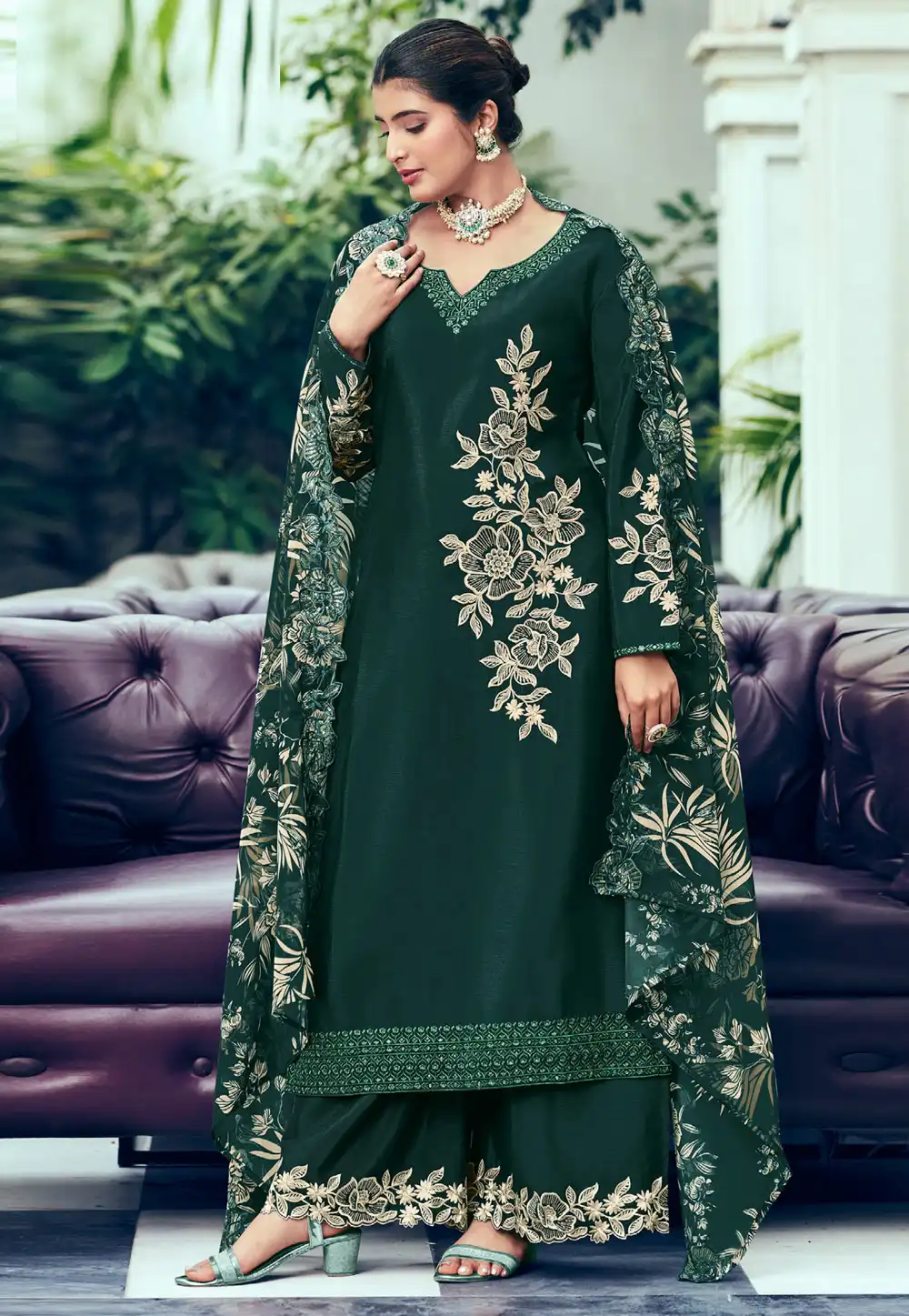 Green Chinon Palazzo Suit 289173