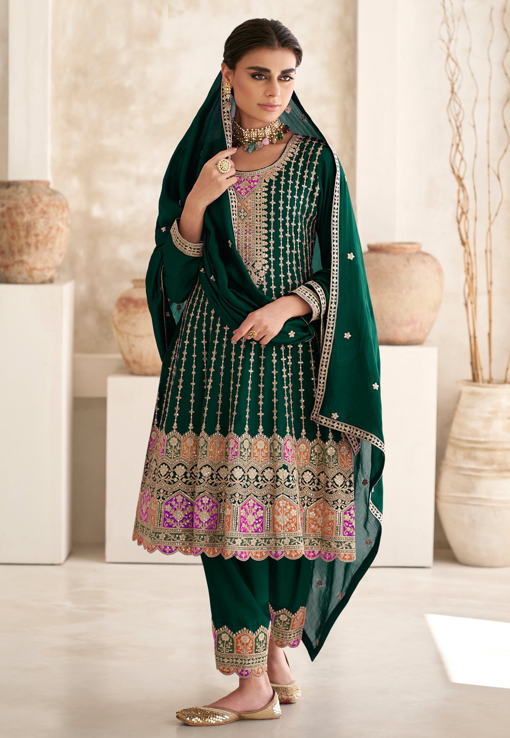Green Chinon Pakistani Suit 284768