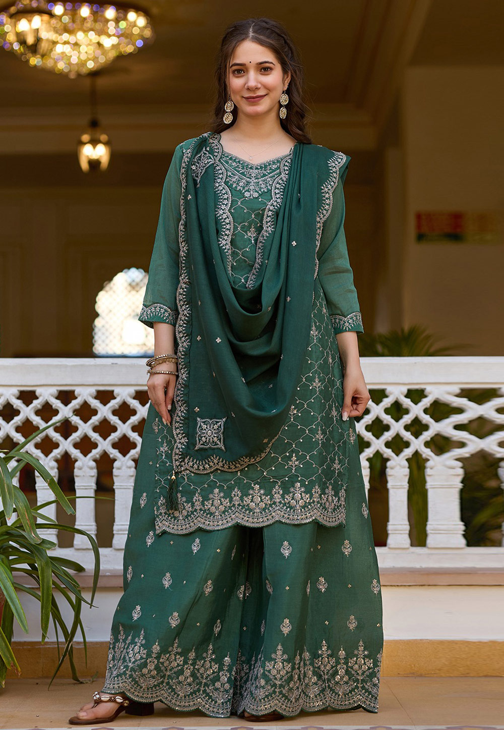Green Chinon Readymade Palazzo Suit 312339