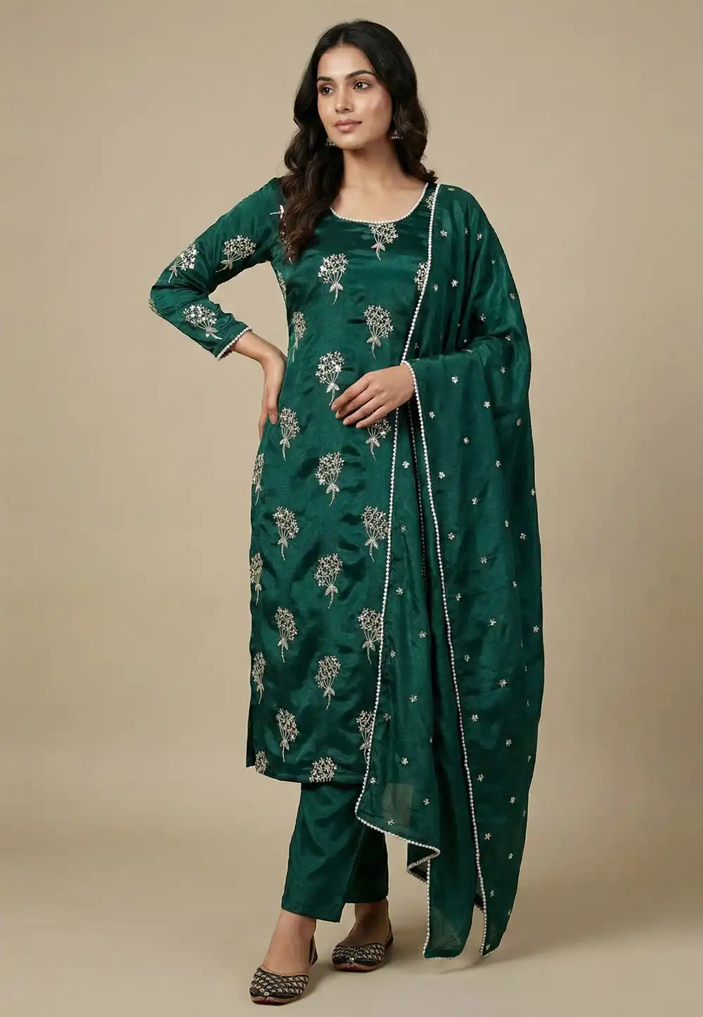 Green Chinon Readymade Pant Style Suit 323308