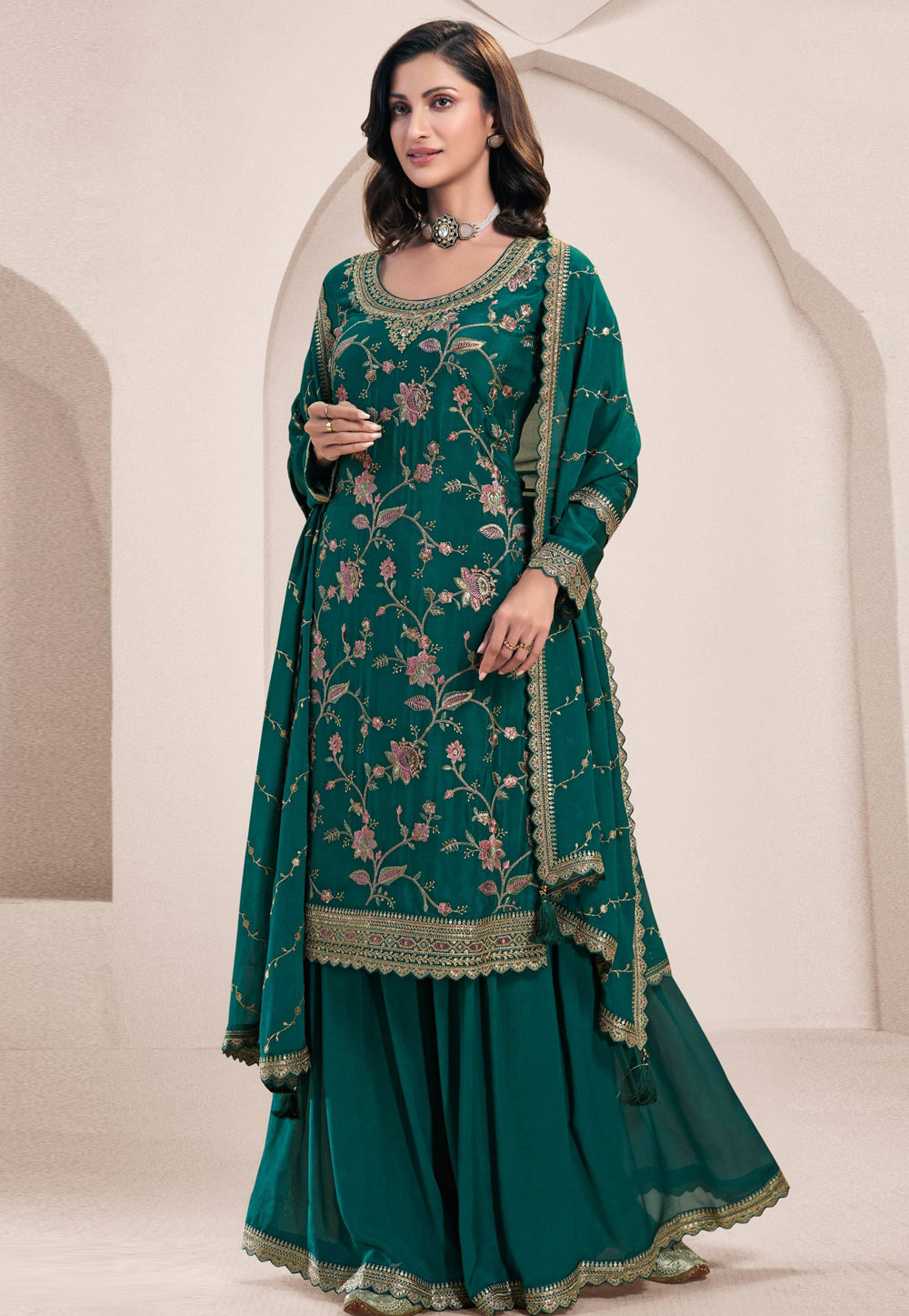 Green Chinon Sharara Suit 308828