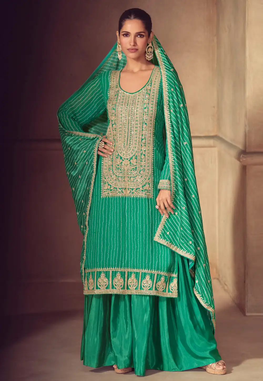 Green Chinon Sharara Suit 313867