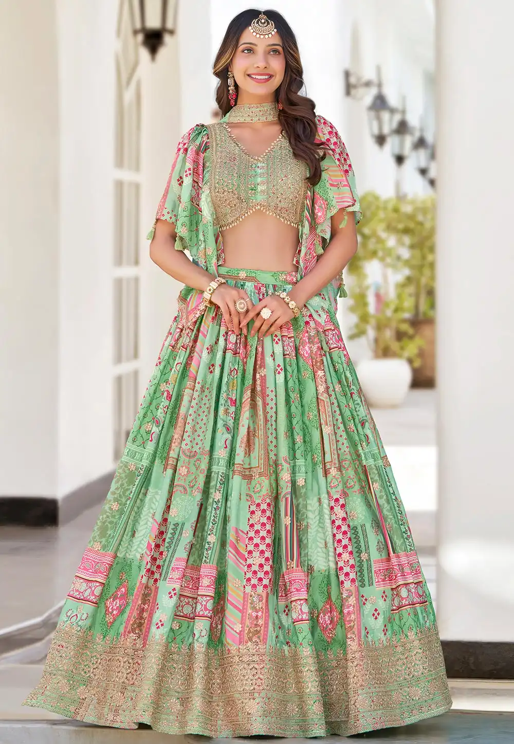 Green Chinon Silk Lehenga Choli 314493