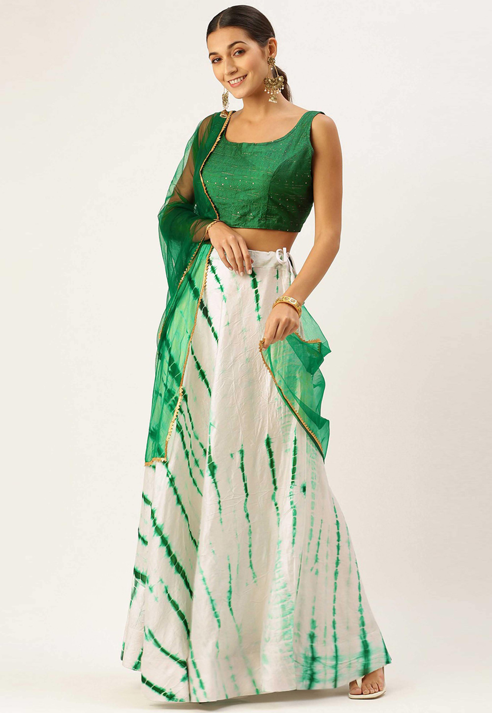 Green Cotton A Line Lehenga Choli 312317