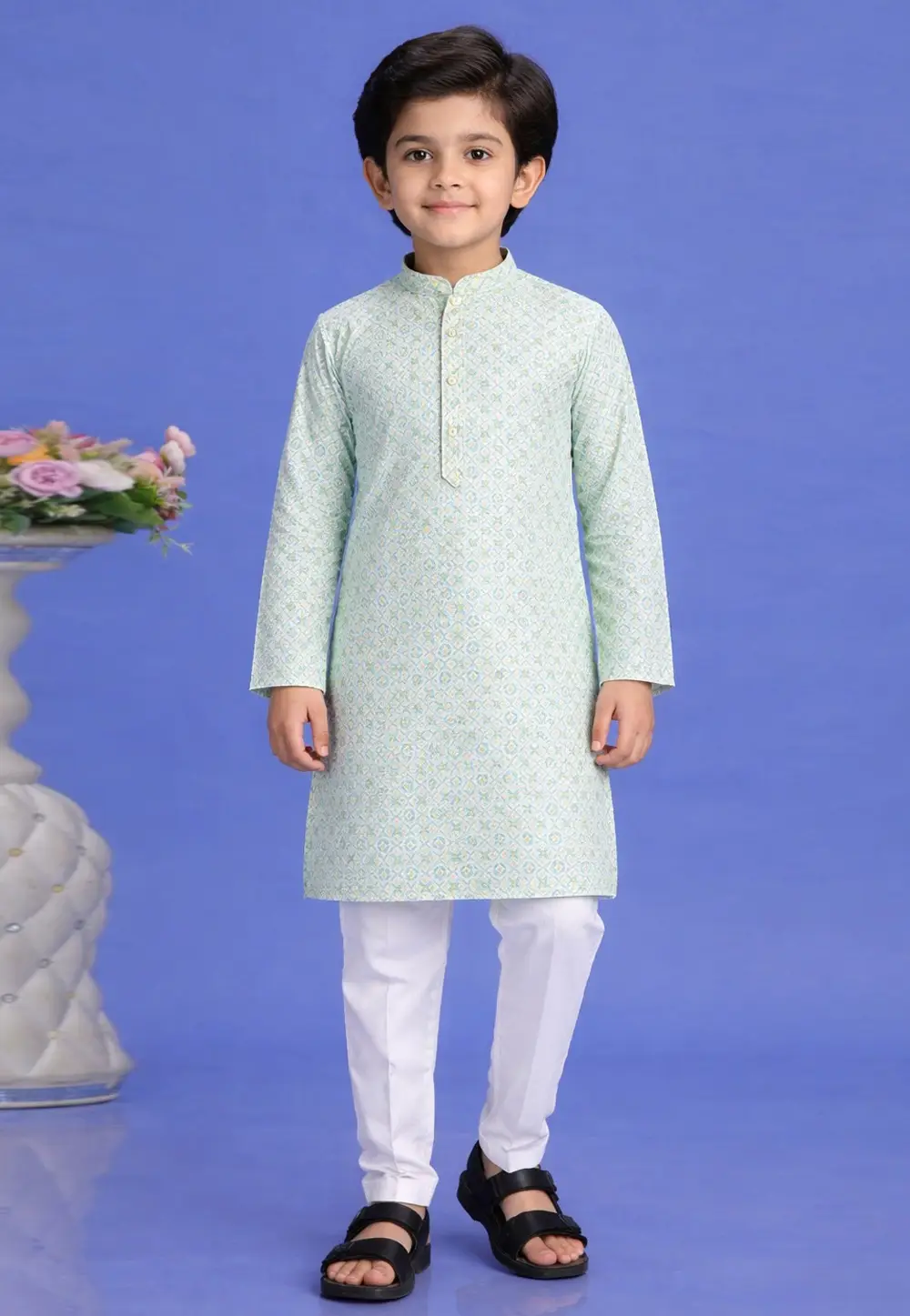 Green Cotton Boys Kurta Pajama 335749