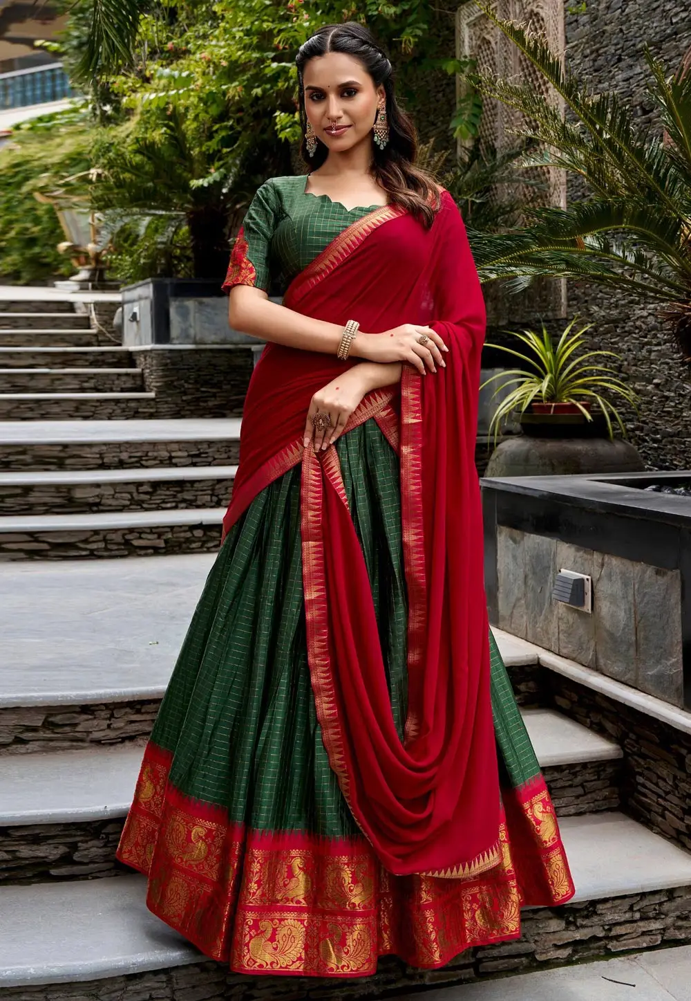 Green Cotton Circular Lehenga Choli 337149
