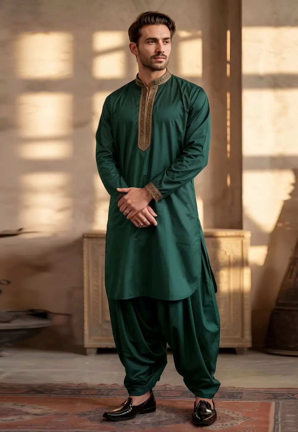 Green Cotton Dhoti Kurta 331912
