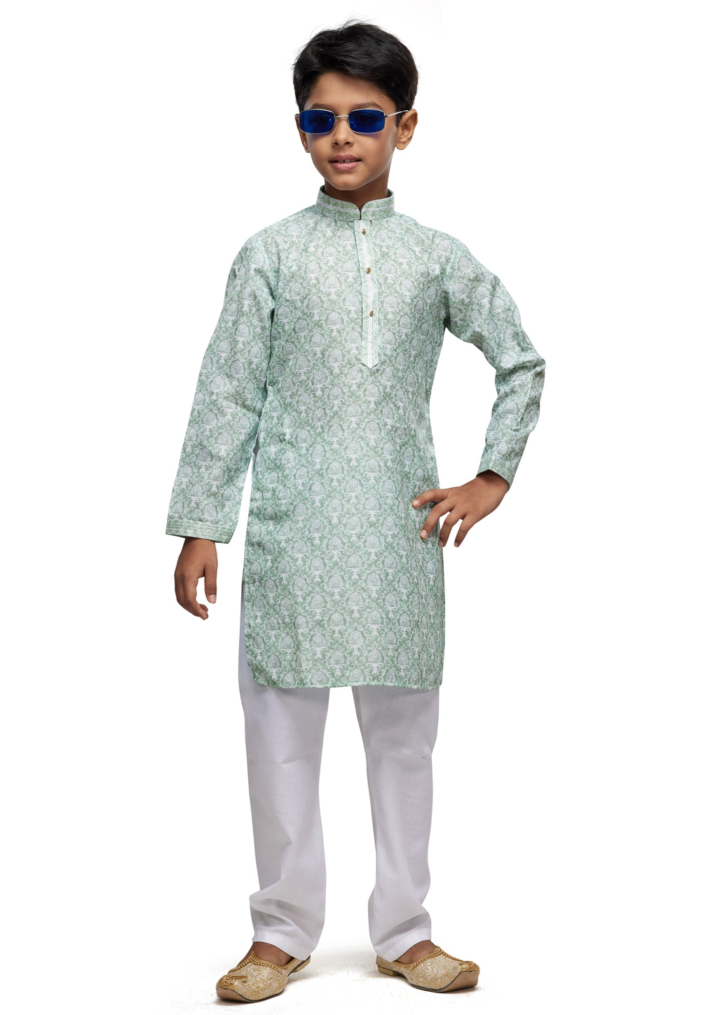 Green Cotton Kids Kurta Pajama 280974
