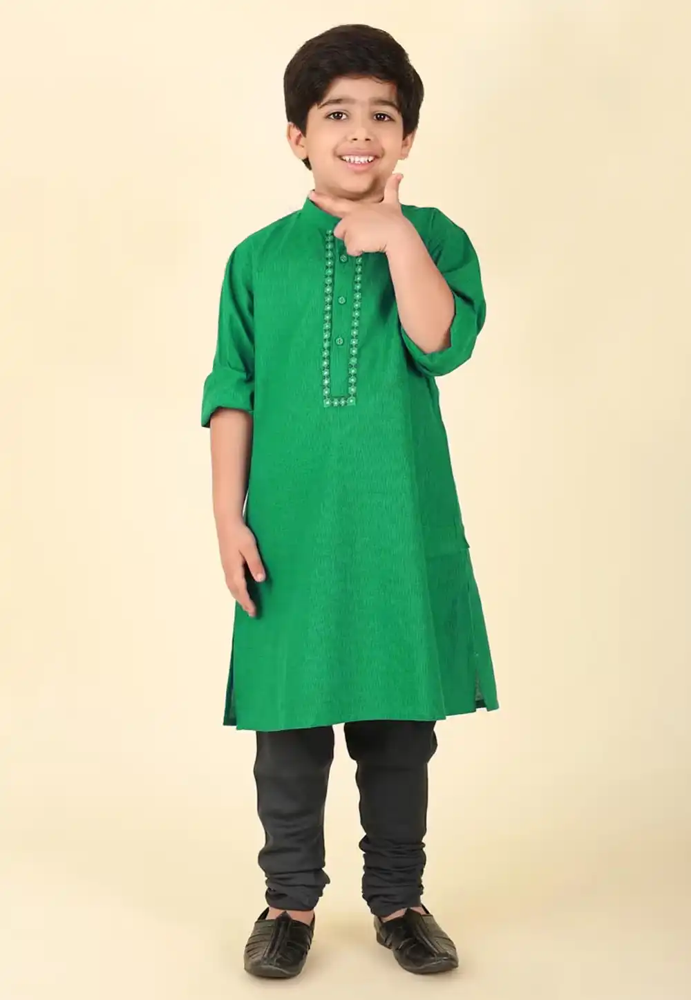 Green Cotton Kids Kurta Pajama 320266