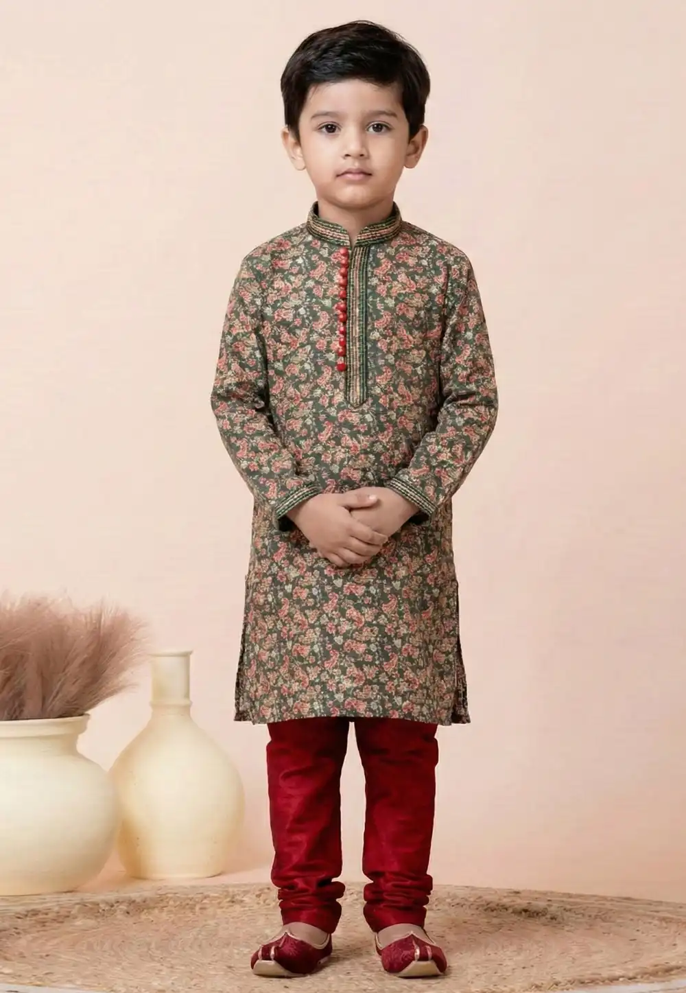 Green Cotton Kids Kurta Pajama 322282