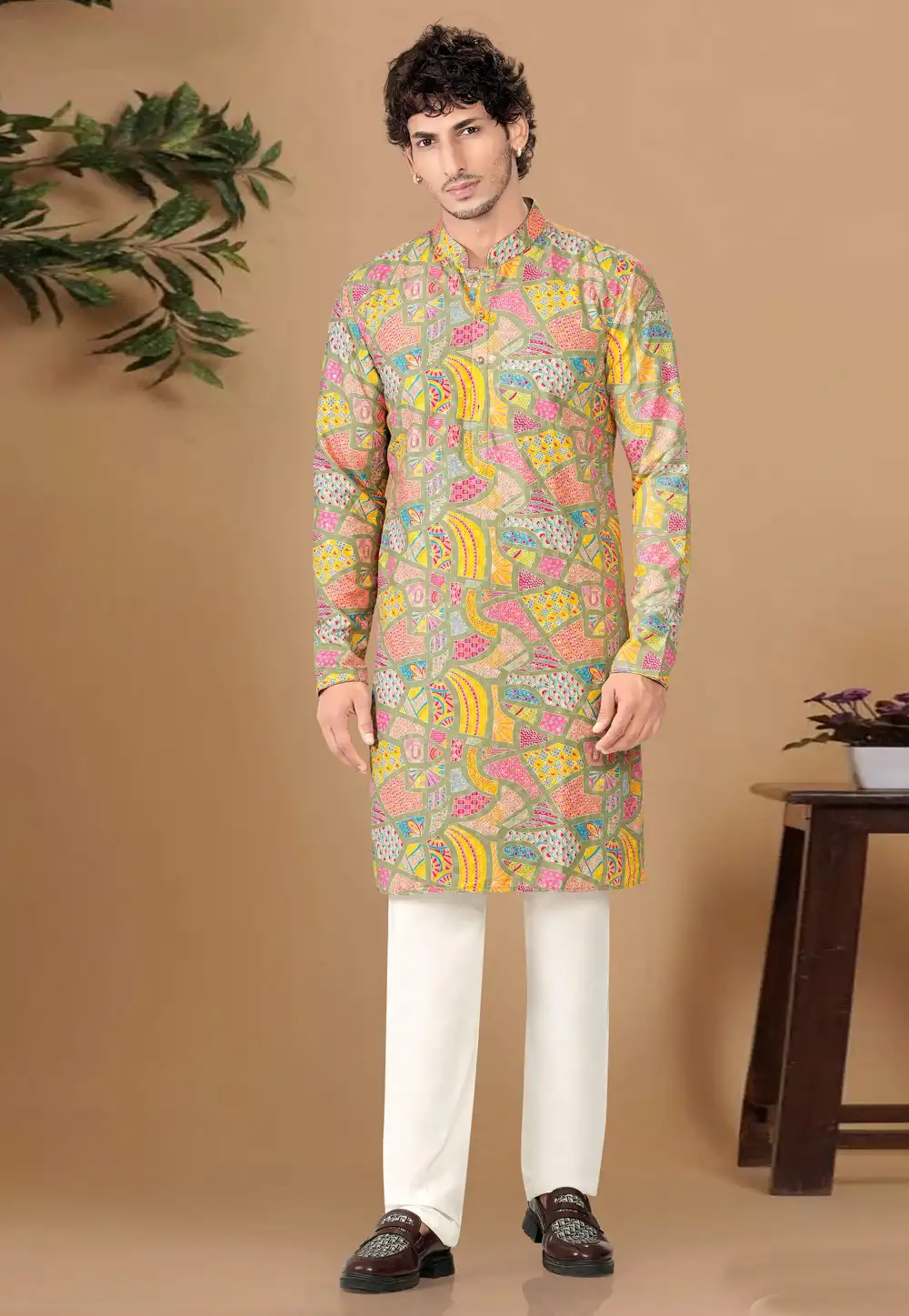 Green Cotton Kurta Pajama 325820