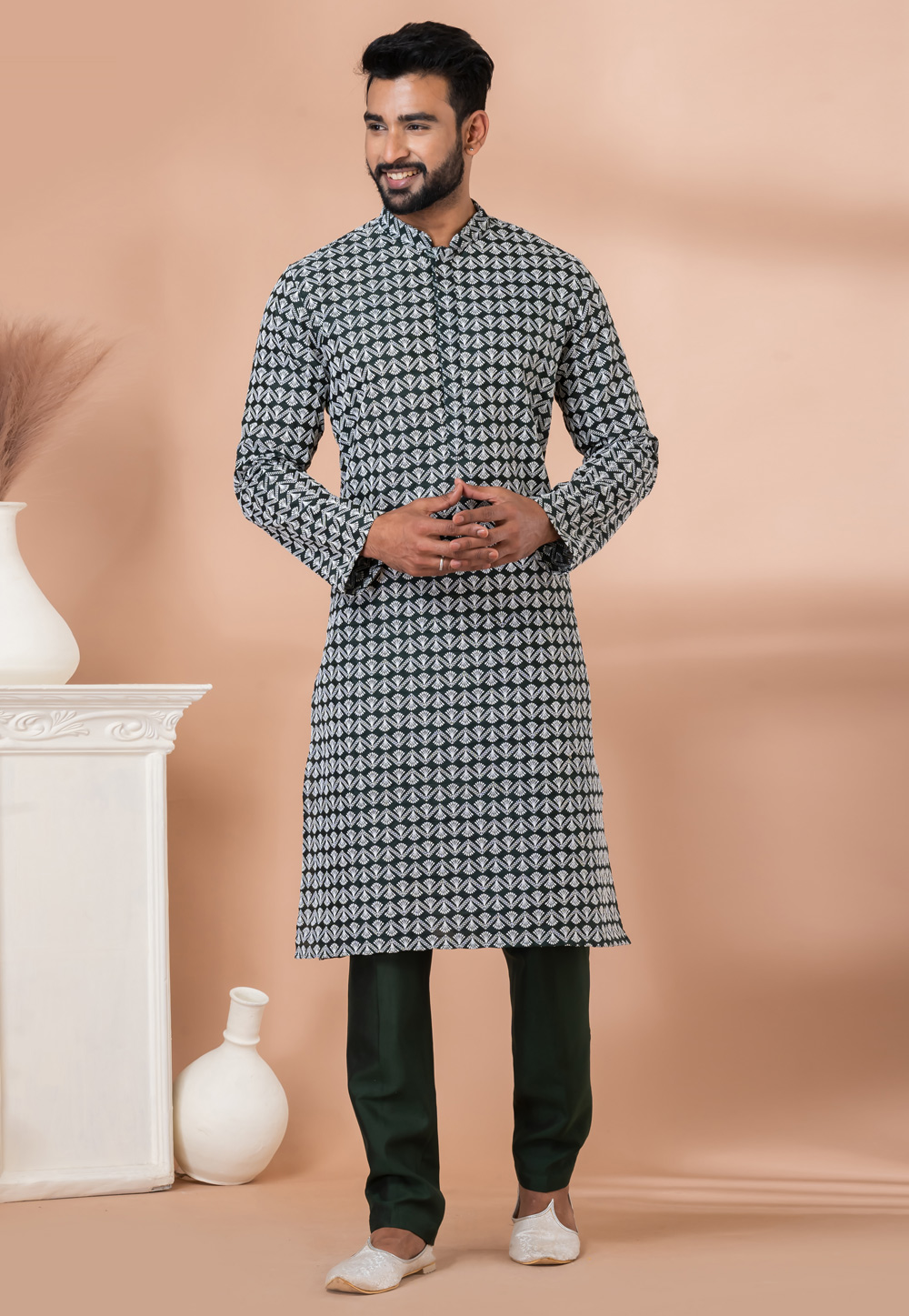 Green Cotton Kurta Pajama 283388