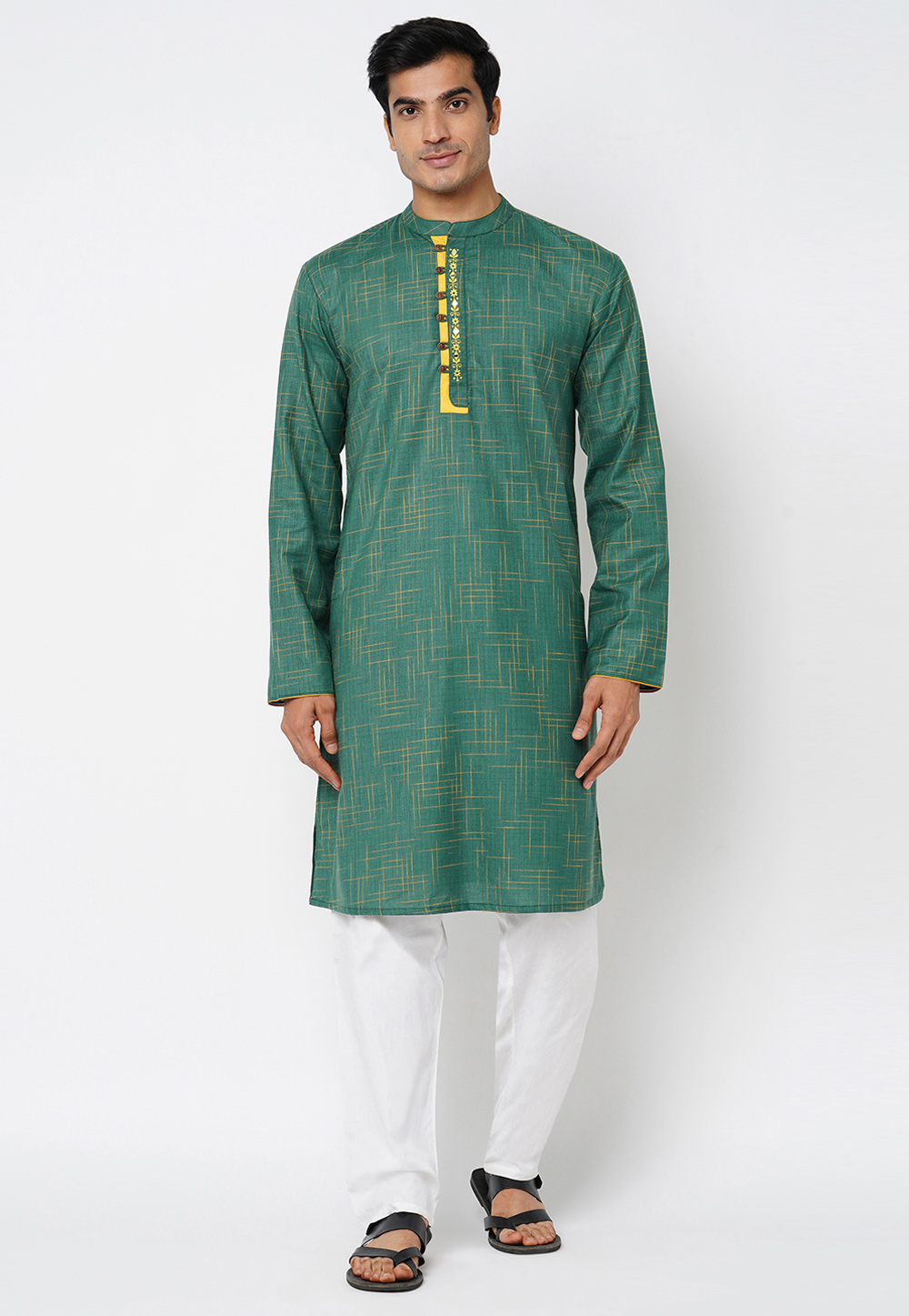 Green Cotton Kurta Pajama 284156