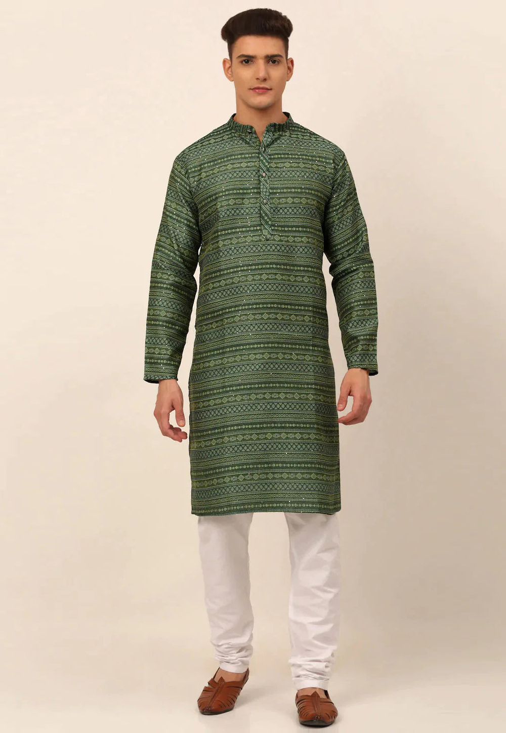 Green Cotton Kurta Pajama 281660