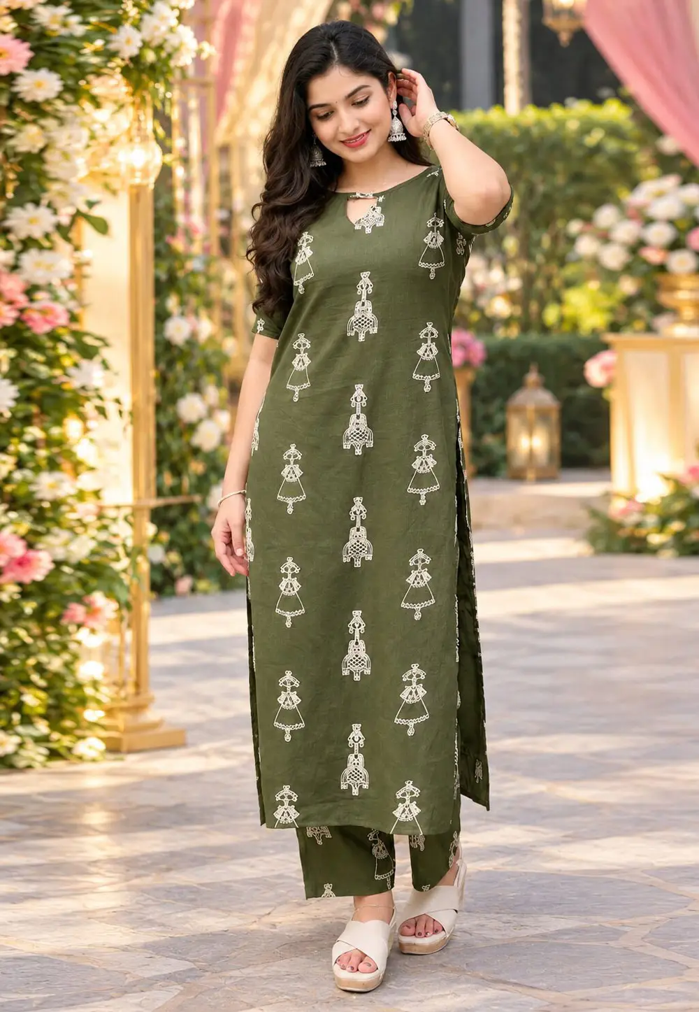 Green Cotton Kurta Set With Pant 336235