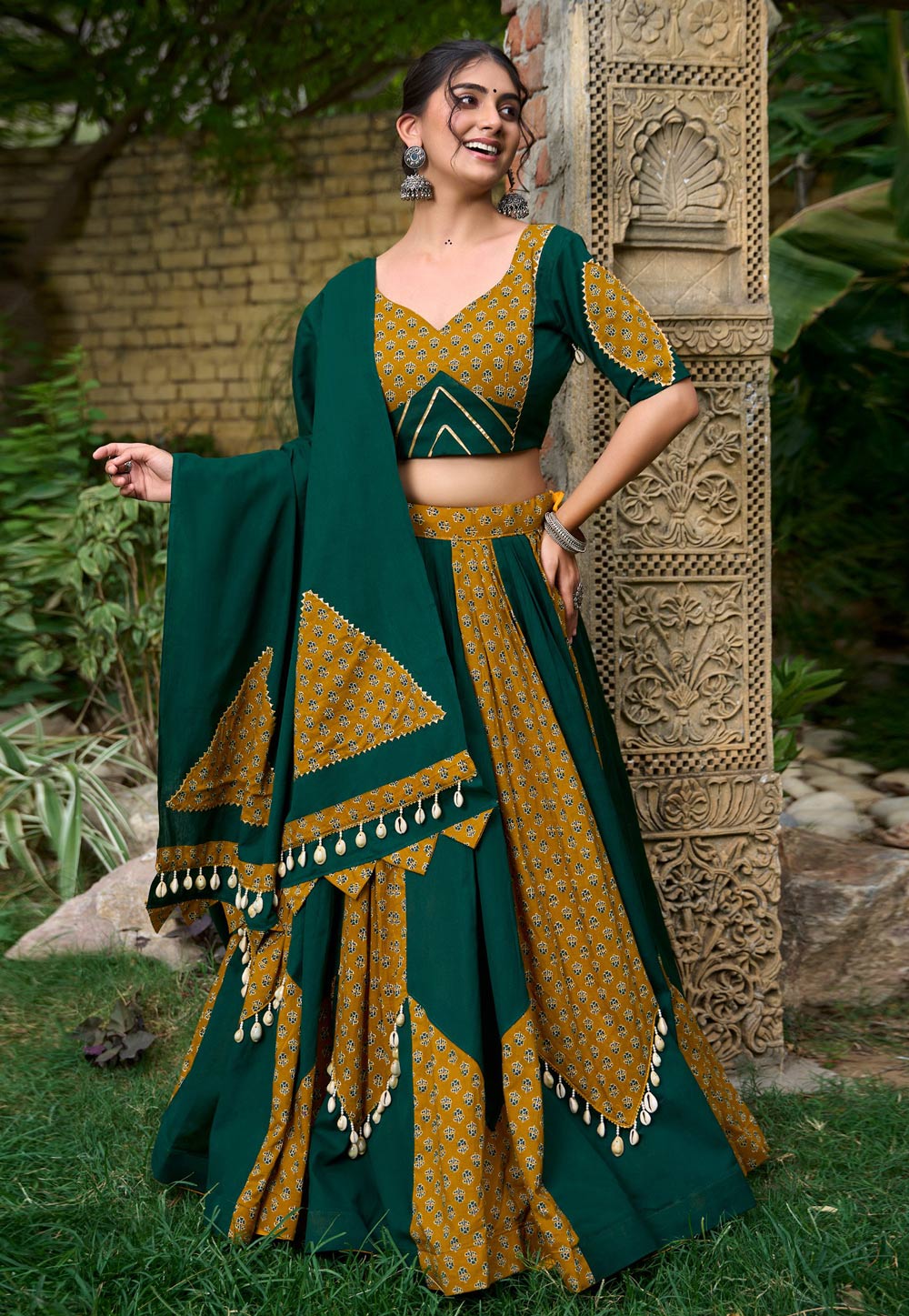 Green Cotton Navratri Chaniya Choli 312571
