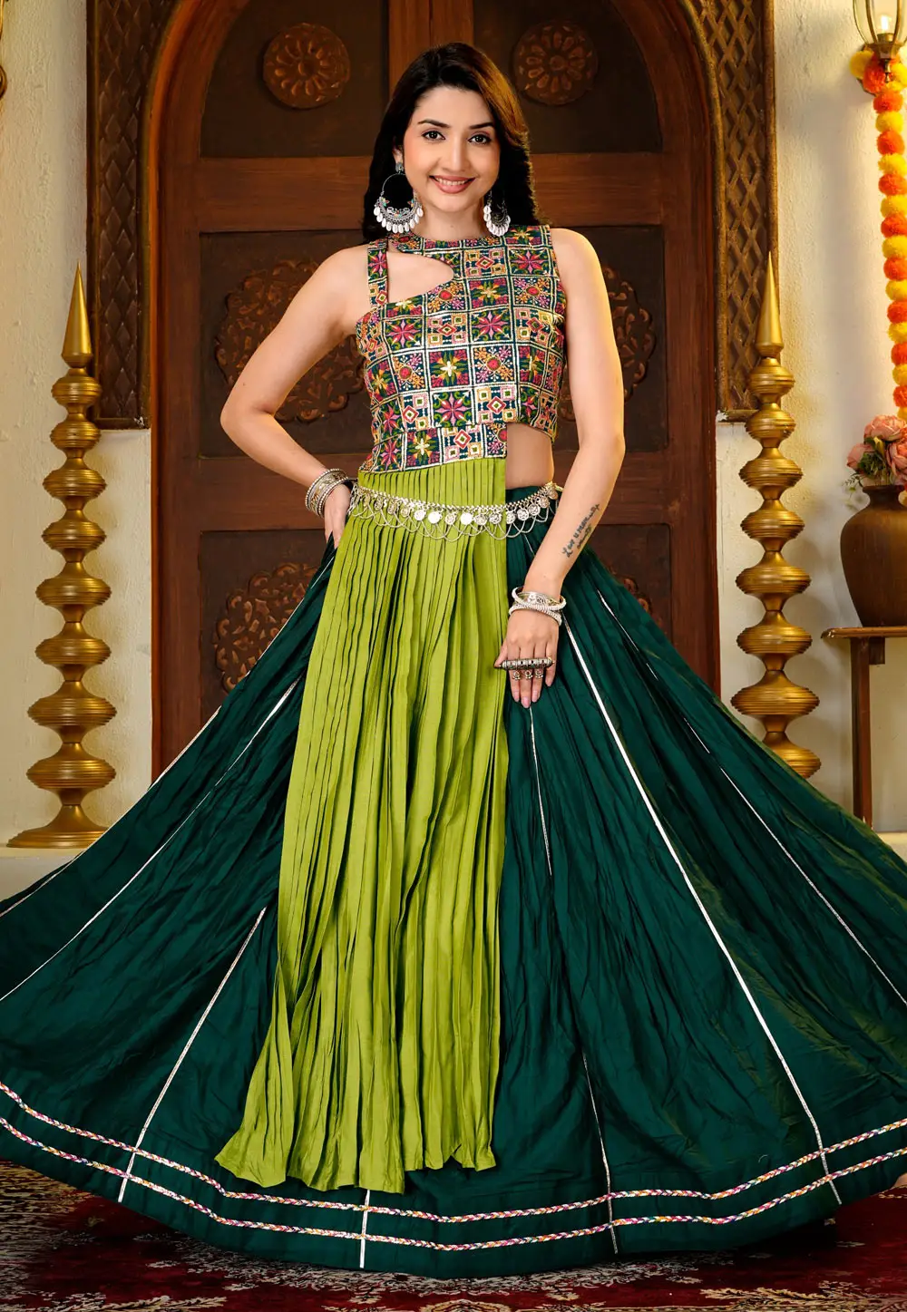 Green Cotton Navratri Chaniya Choli 335391