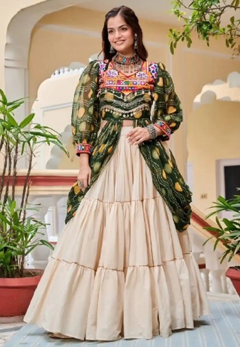 Green Cotton Navratri Chaniya Choli 315876