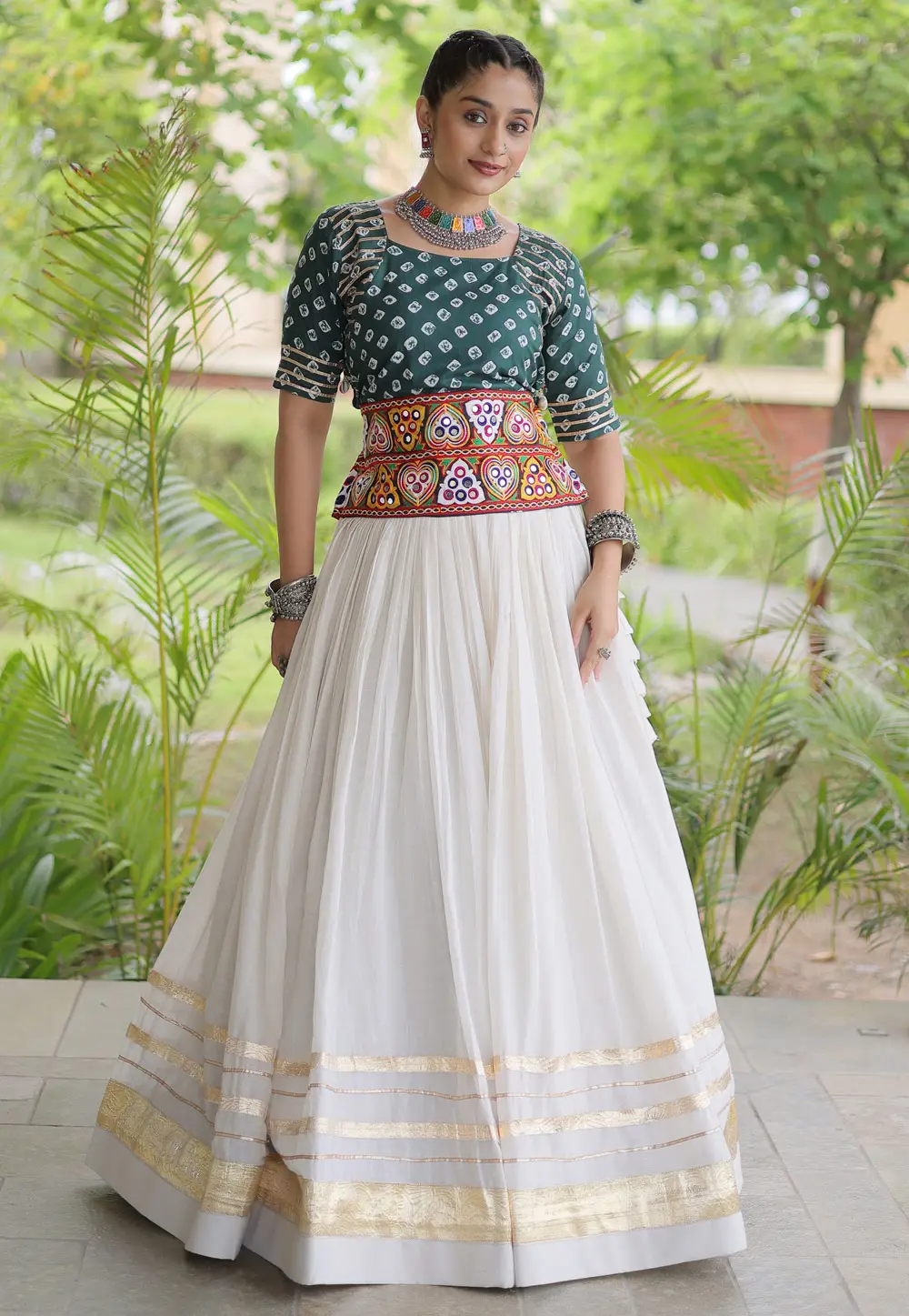 Green Cotton Navratri Chaniya Choli 333704