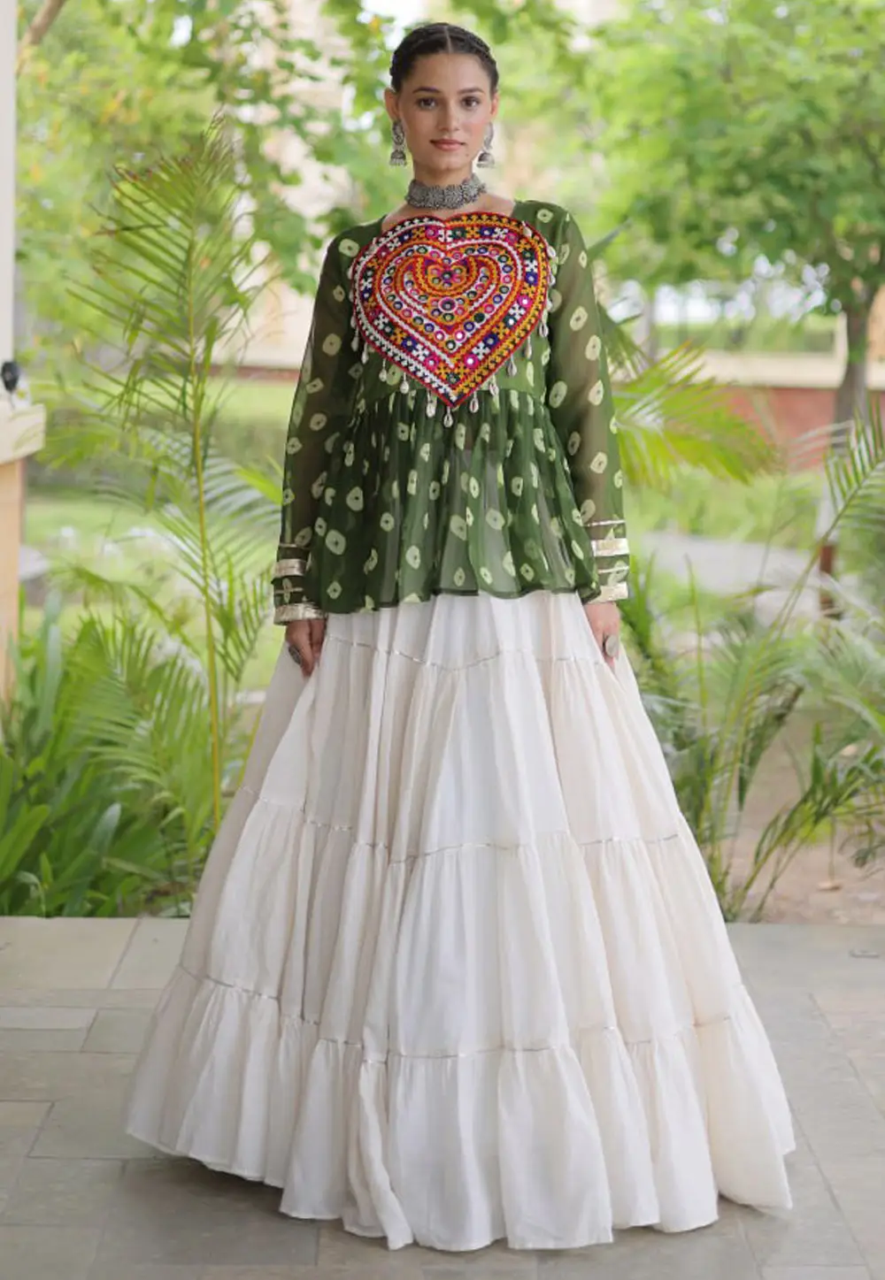 Green Cotton Navratri Chaniya Choli 333822