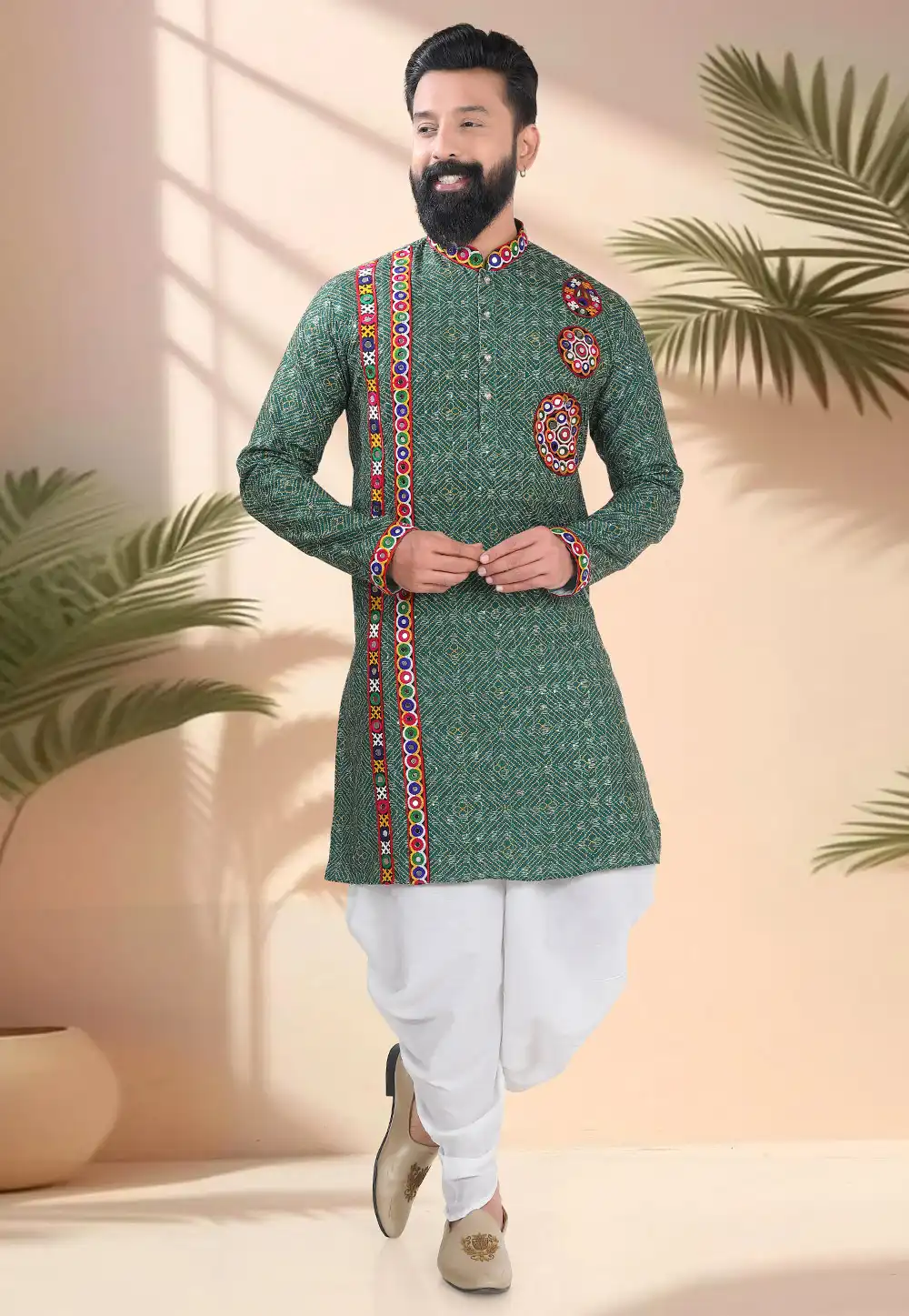 Green Cotton Navratri Dhoti Kurta 315596
