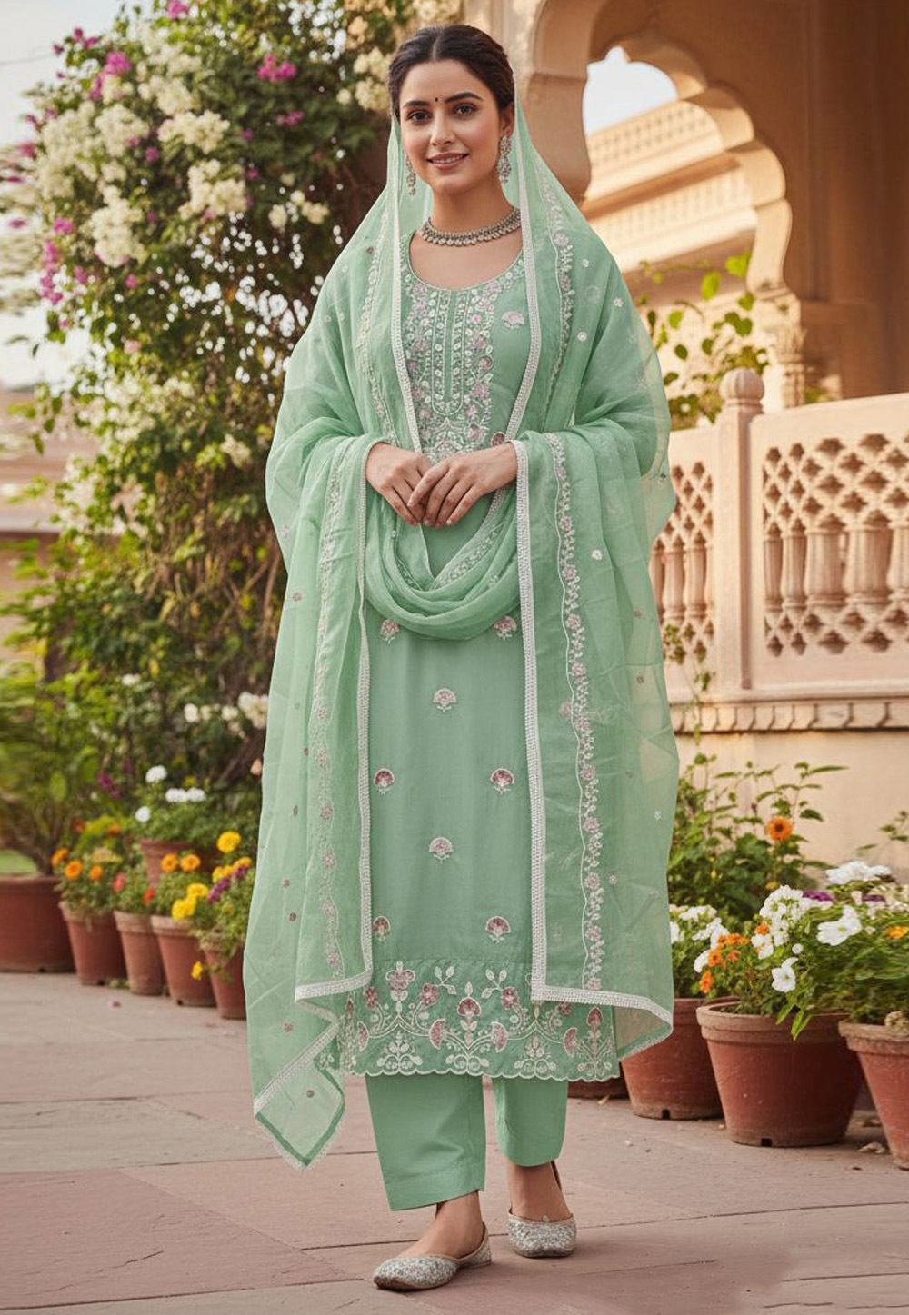 Green Cotton Pakistani Suit 324134