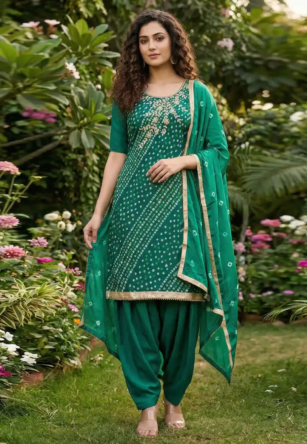 Green Cotton Patiala Suit 326417
