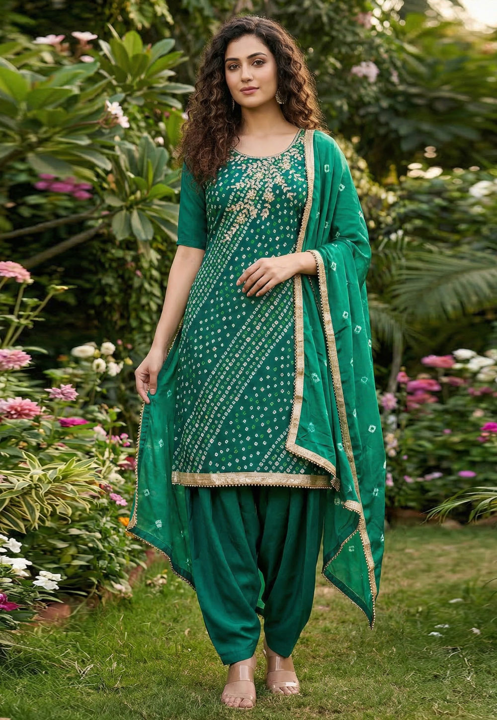 Green Cotton Patiala Suit 326417