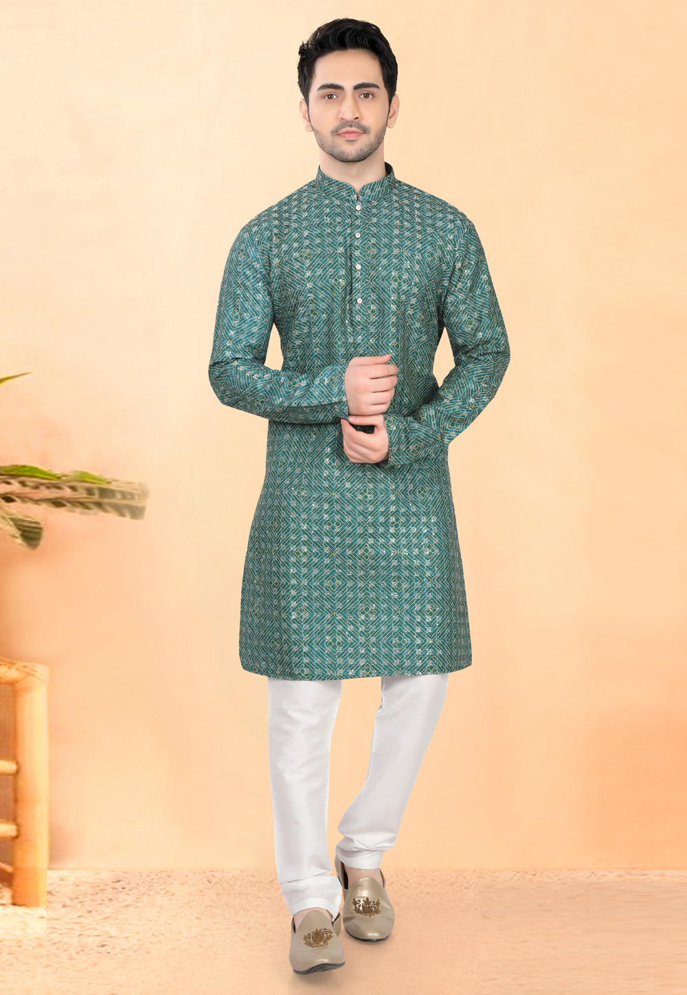 Green Cotton Rayon Kurta Pajama 307925