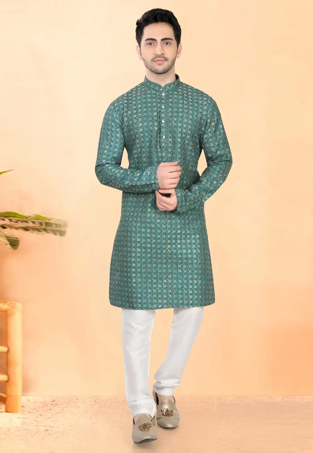 Green Cotton Rayon Kurta Pajama 307925