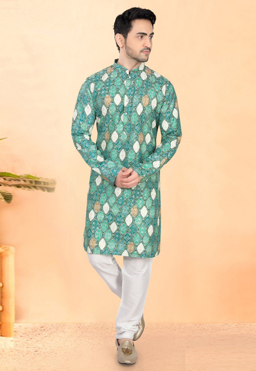 Green Cotton Rayon Kurta Pajama 307927