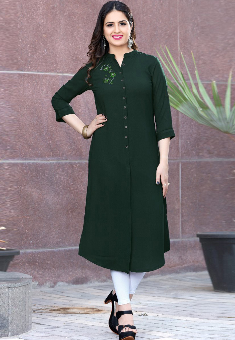 Green Cotton Rayon Kurta Set With Legging 284889