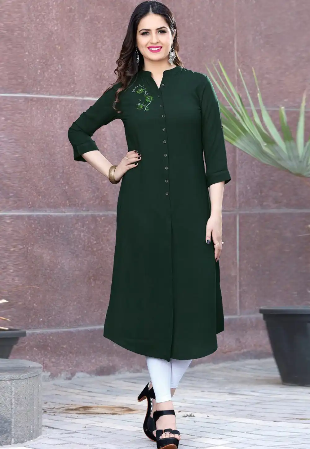 Green Cotton Rayon Kurta Set With Legging 284889