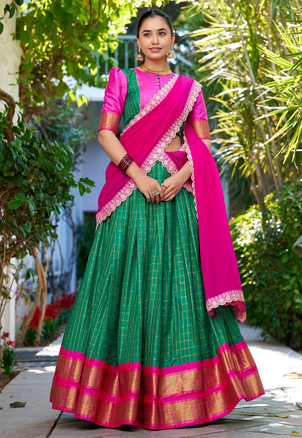 Green Cotton Readymade Lehenga Choli 307524