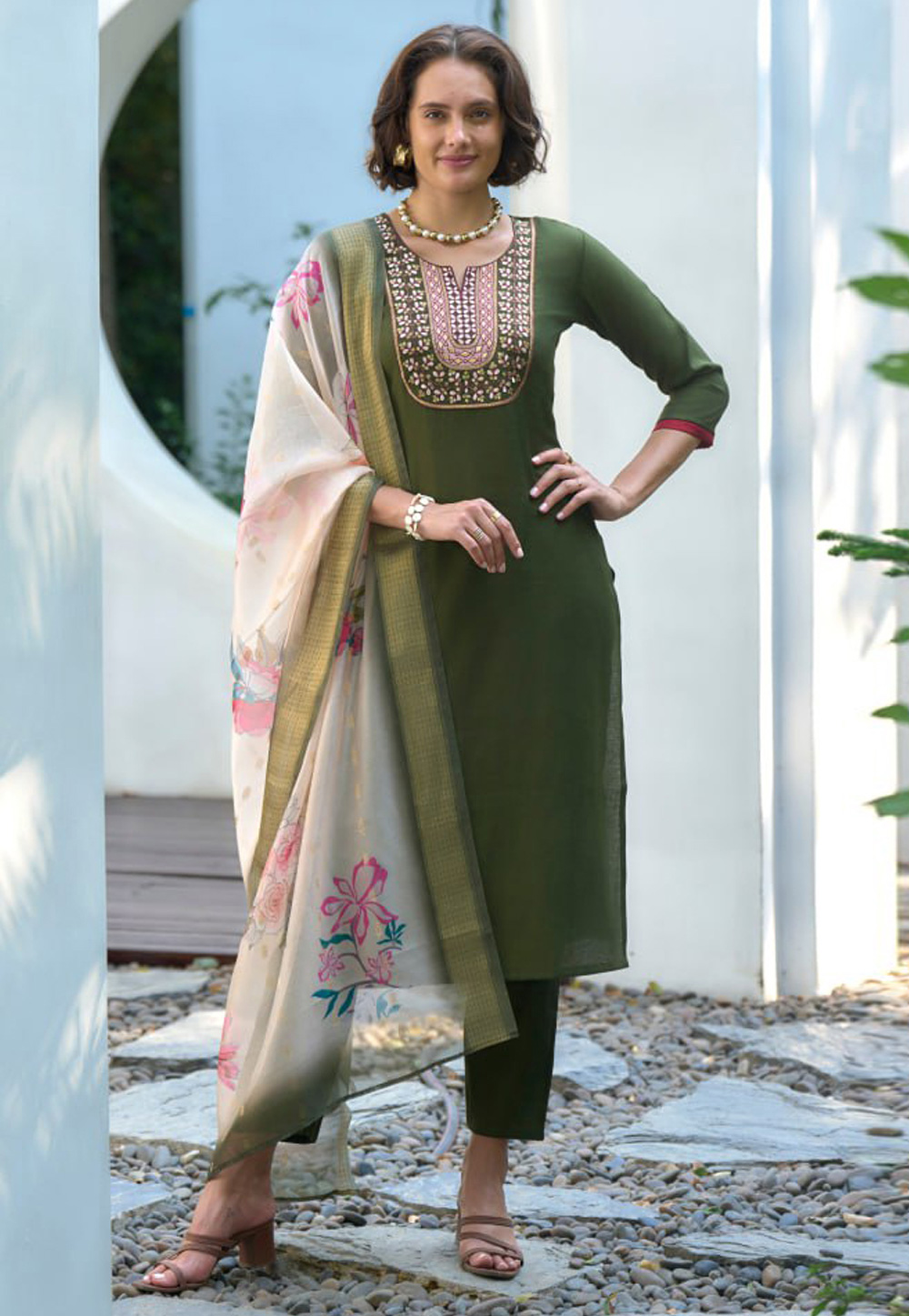 Green Cotton Readymade Pakistani Suit 312017