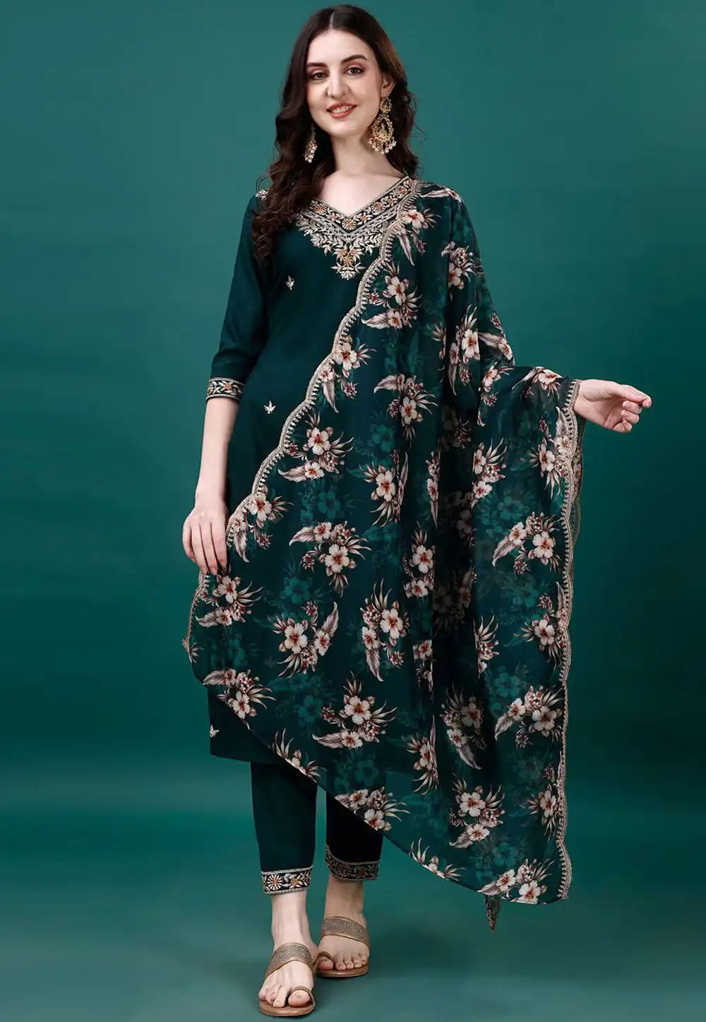 Green Cotton Readymade Pant Style Suit 315659