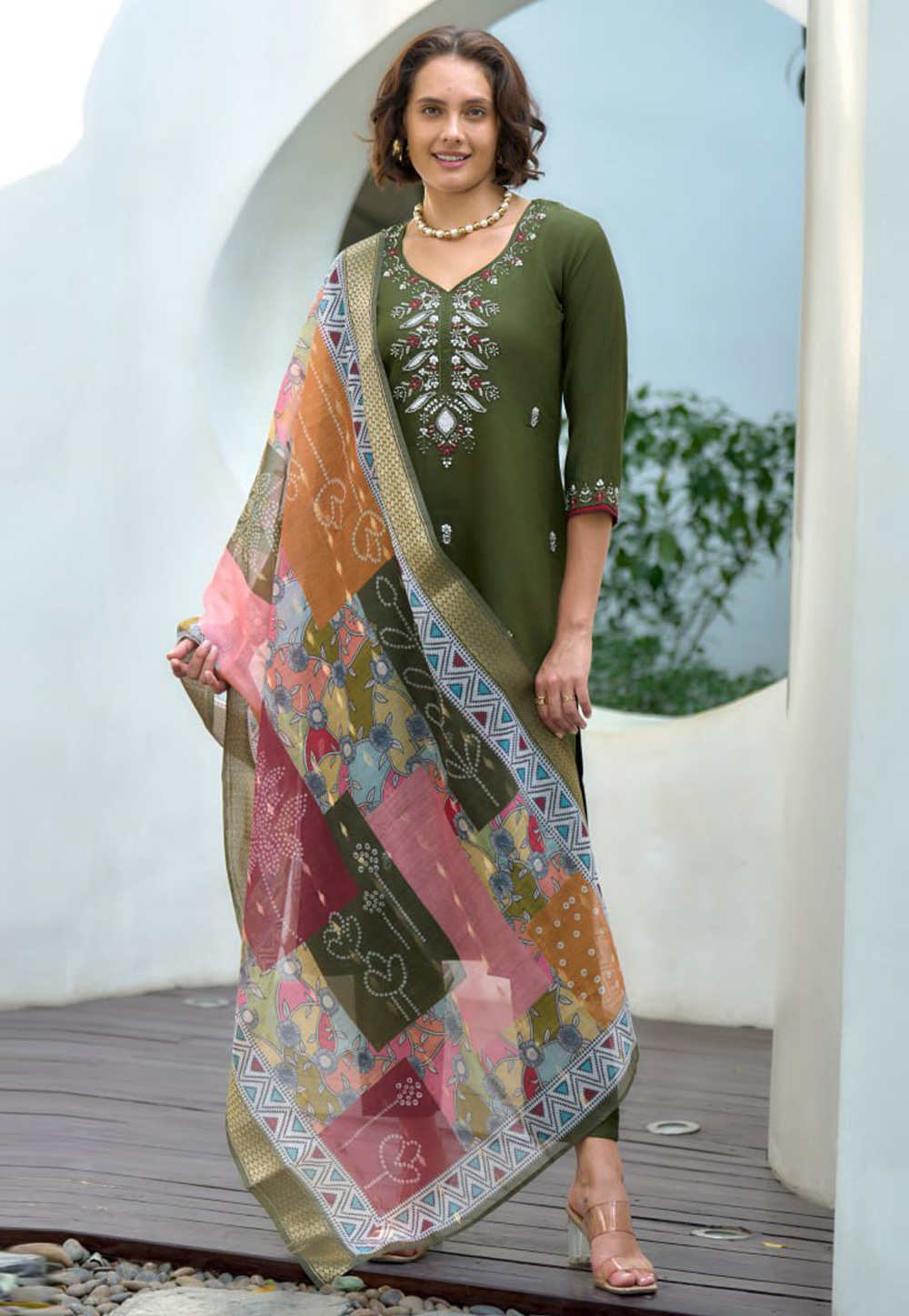 Green Cotton Readymade Pant Style Suit 312028