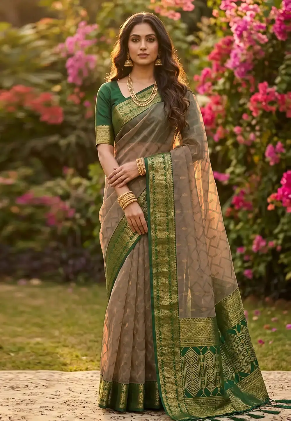 Green Cotton Saree With Blouse 329515