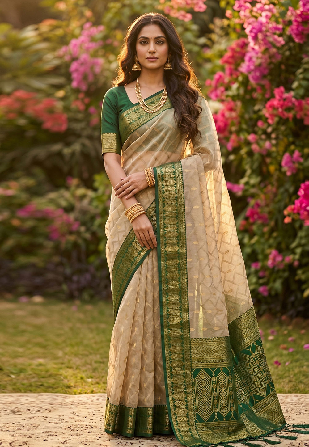 Green Cotton Saree With Blouse 329515