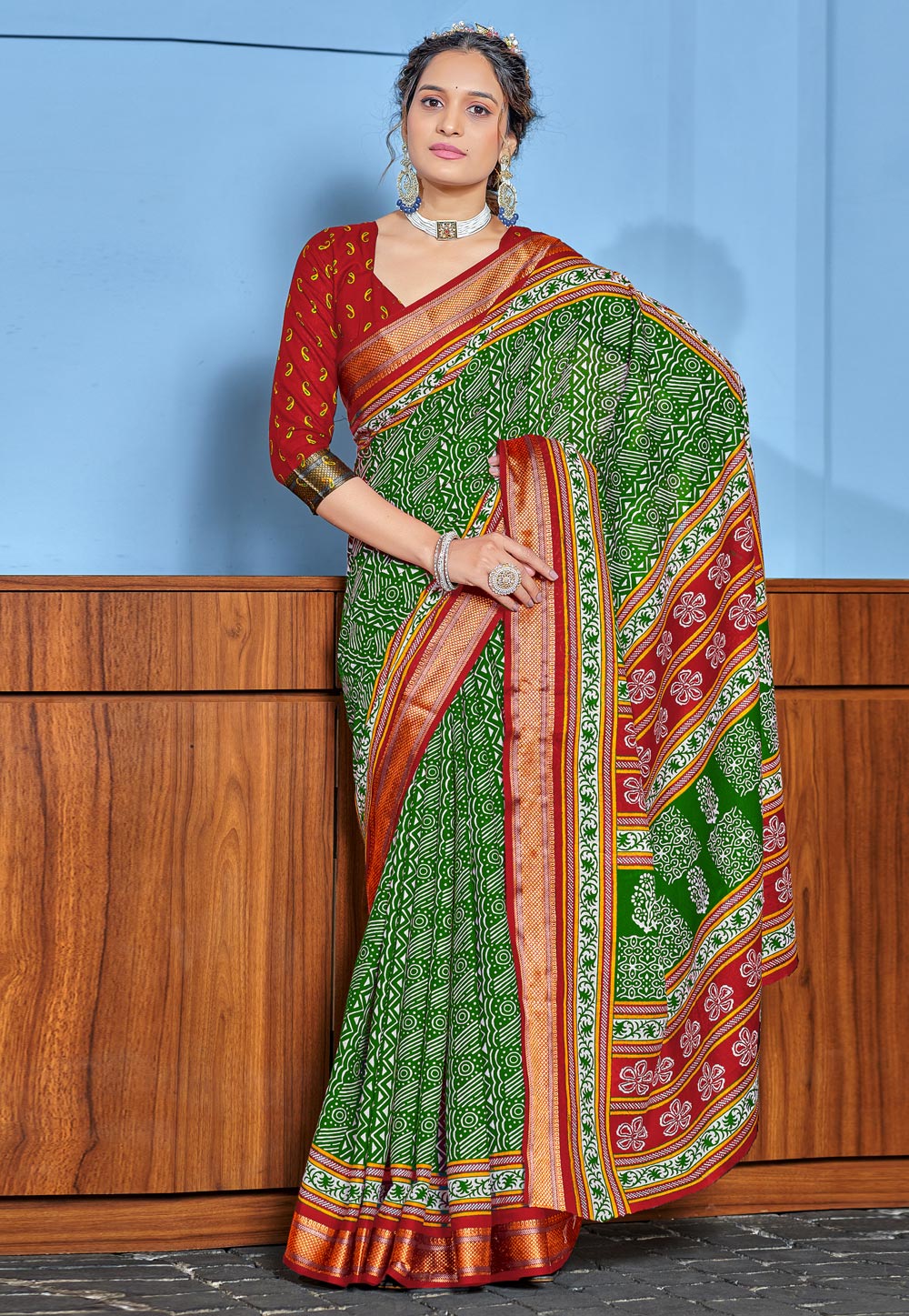 Green Cotton Saree With Blouse 312170