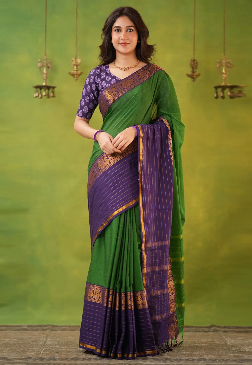 Green Cotton Saree With Blouse 332760