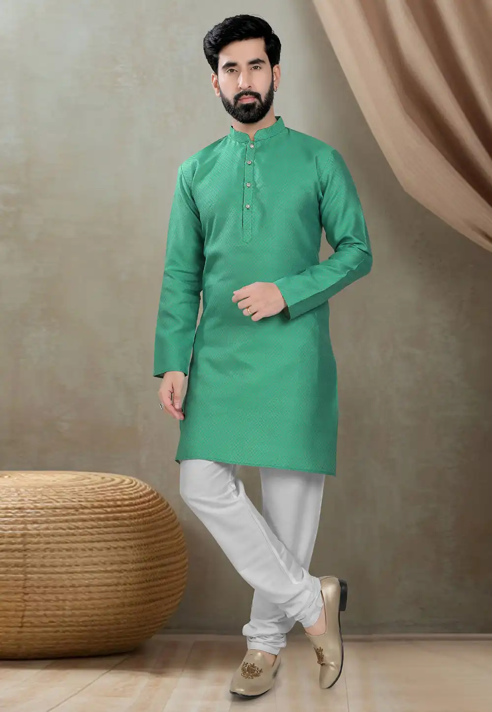 Green Cotton Silk Kurta Pajama 310809