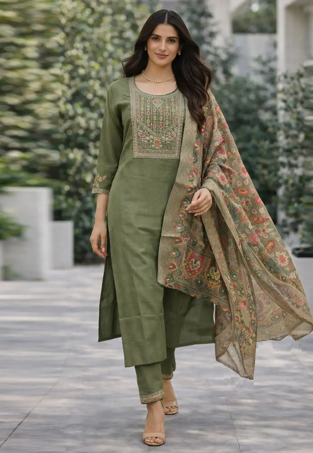 Green Cotton Silk Readymade Pakistani Suit 328972