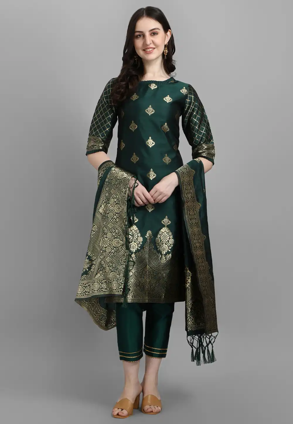 Green Cotton Silk Readymade Pakistani Suit 318315
