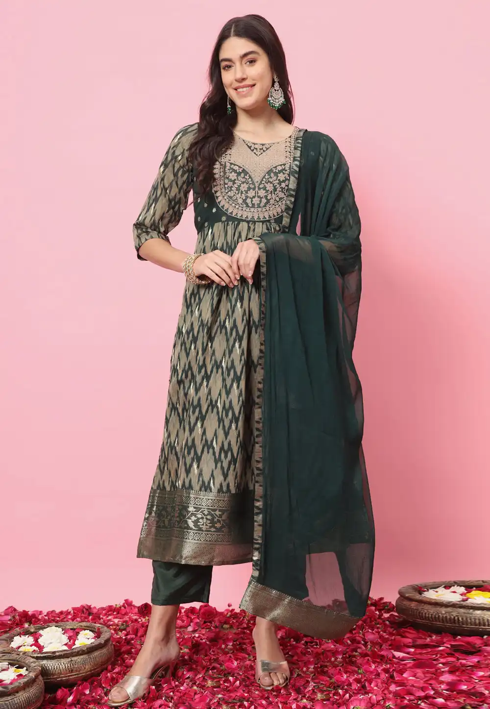 Green Cotton Silk Readymade Pakistani Suit 310035