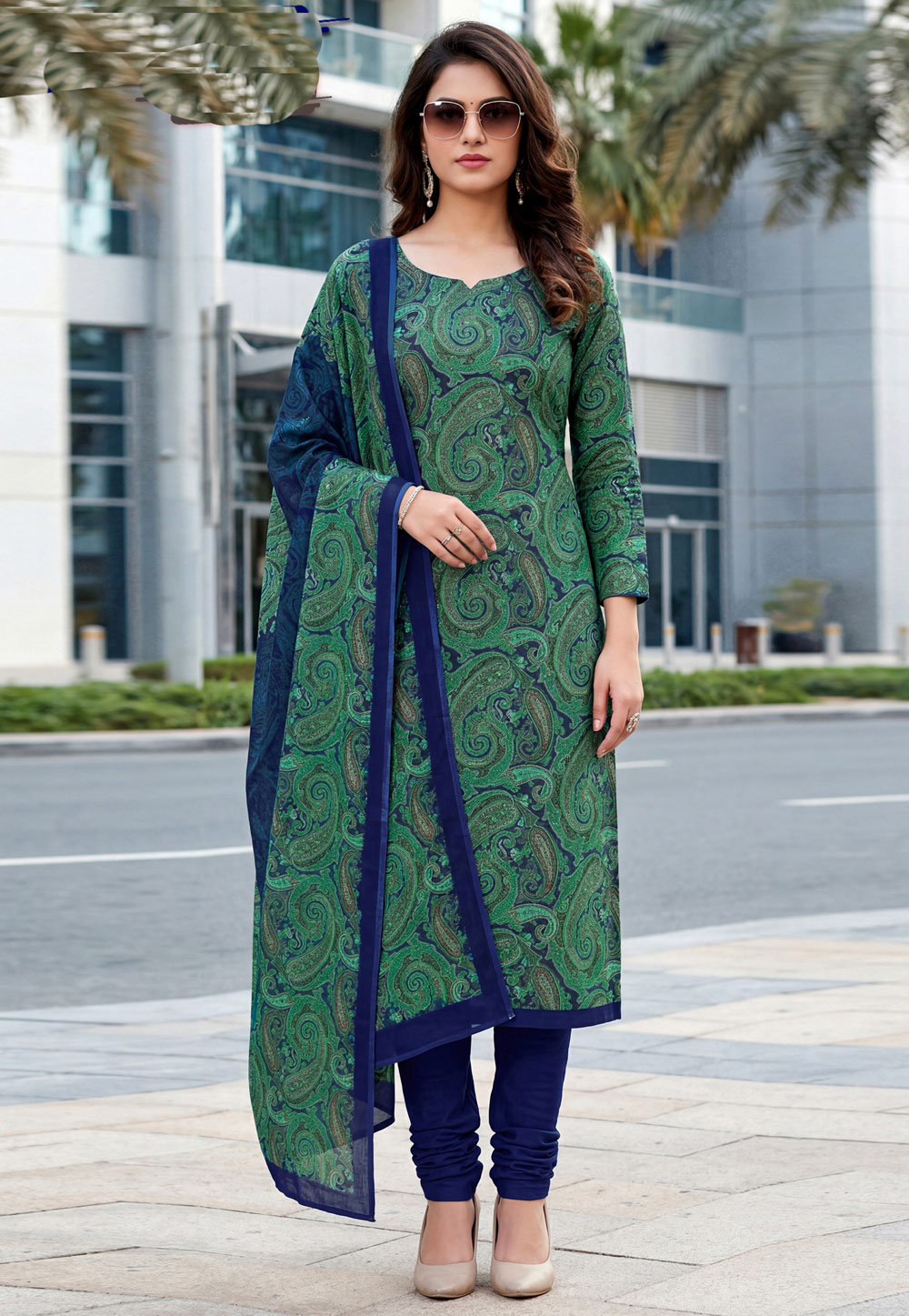 Green Crepe Churidar Suit 328357