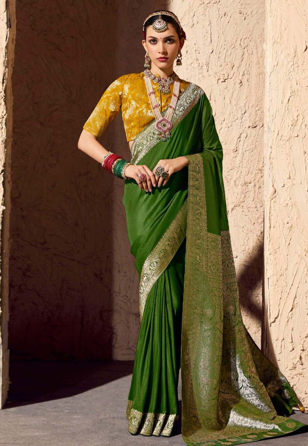 Green Crepe Georgette Saree With Blouse 319531