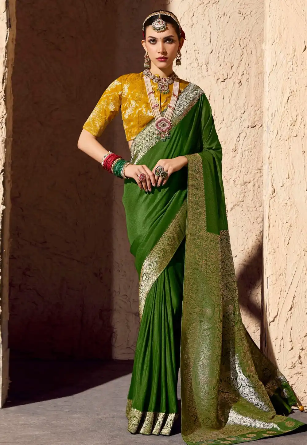 Green Crepe Georgette Saree With Blouse 319531
