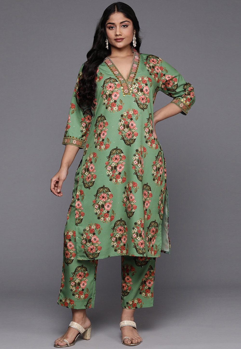 Green Crepe Kurta Set With Pant 308906