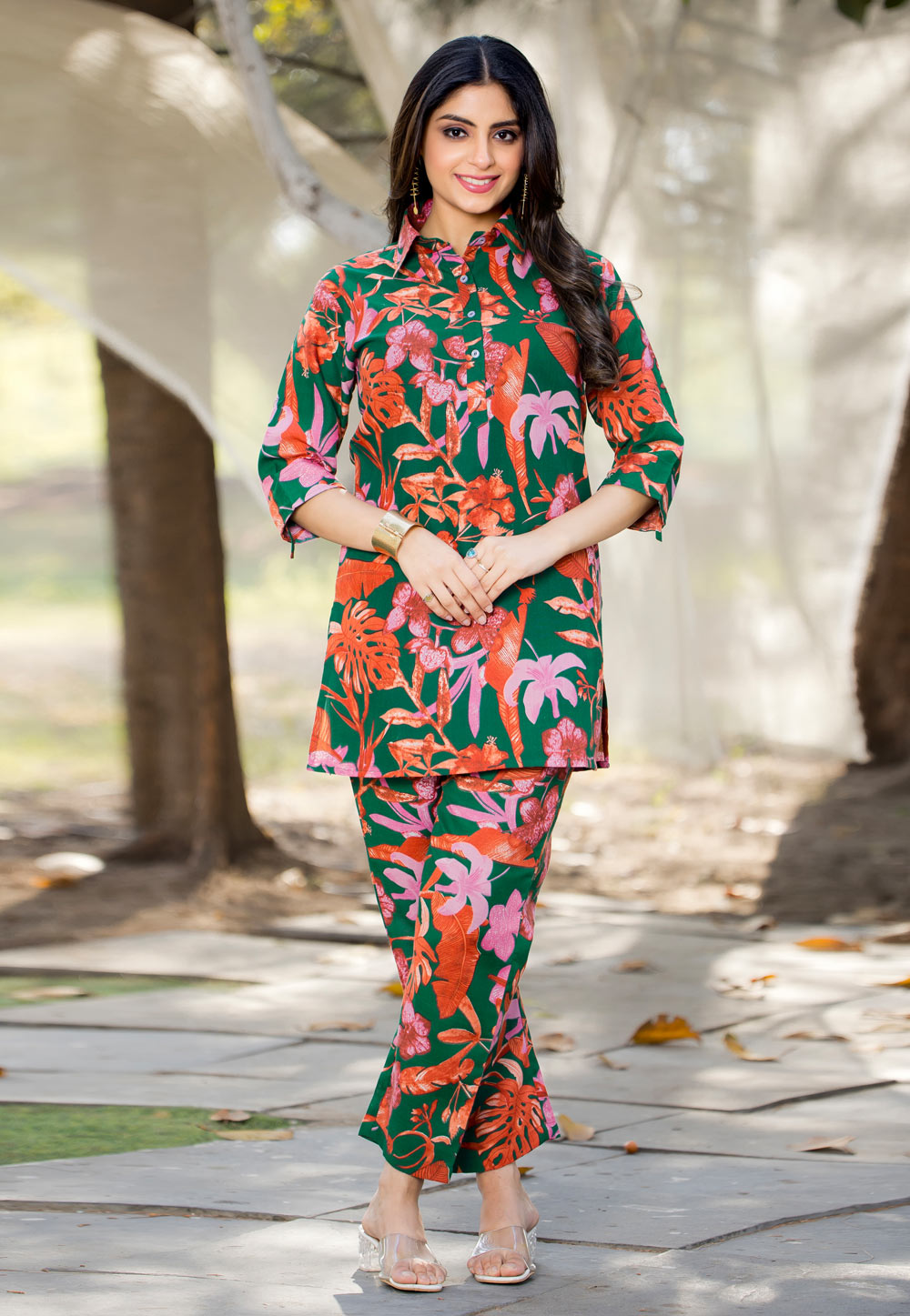 Green Crepe Printed Co-Ords Set 311967